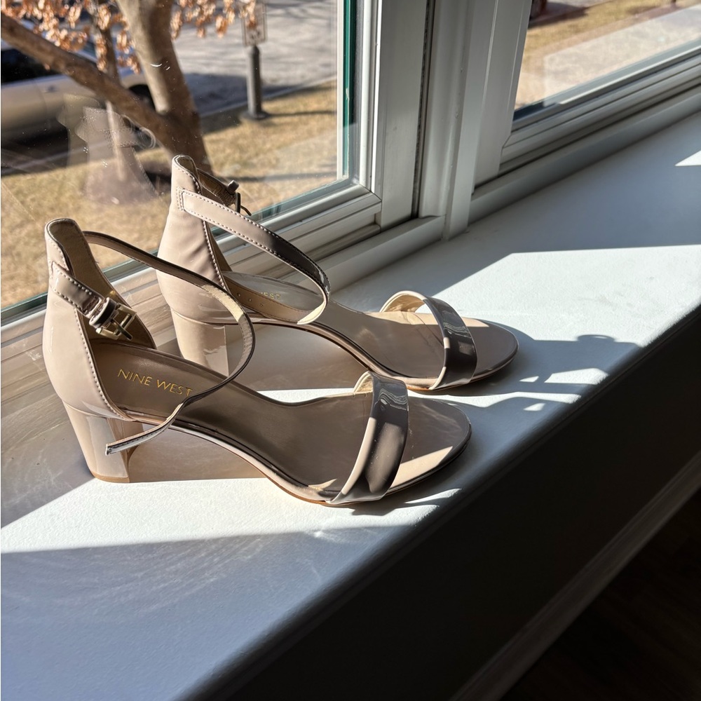 Nine West Cream Heels with Strappy Design and Low Heel